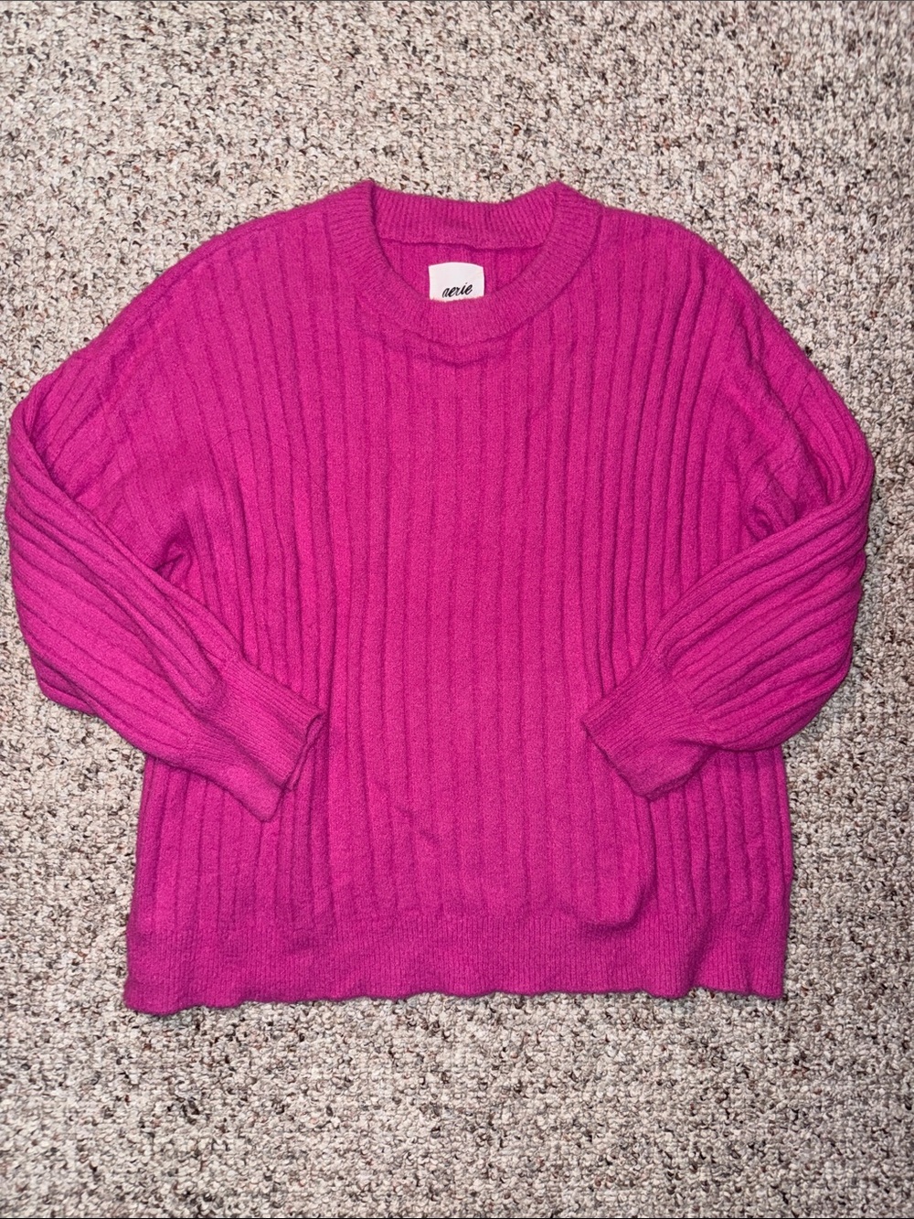 aerie Bright Fuchsia Ribbed Crewneck Sweater